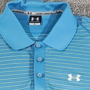 Under Armour Performance Golf Polo Shirt Mens XL Blue Striped Short Sleeve